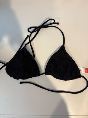 No Boundaries Black Crochet Triangle Bikini Top